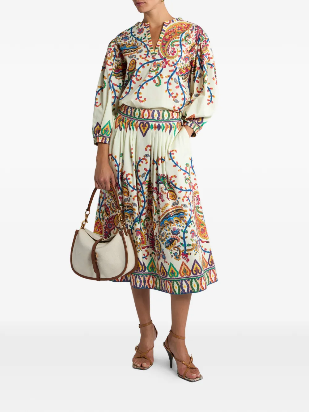 Etro Floral Paisley-print Pleated Midi Skirt In Multi