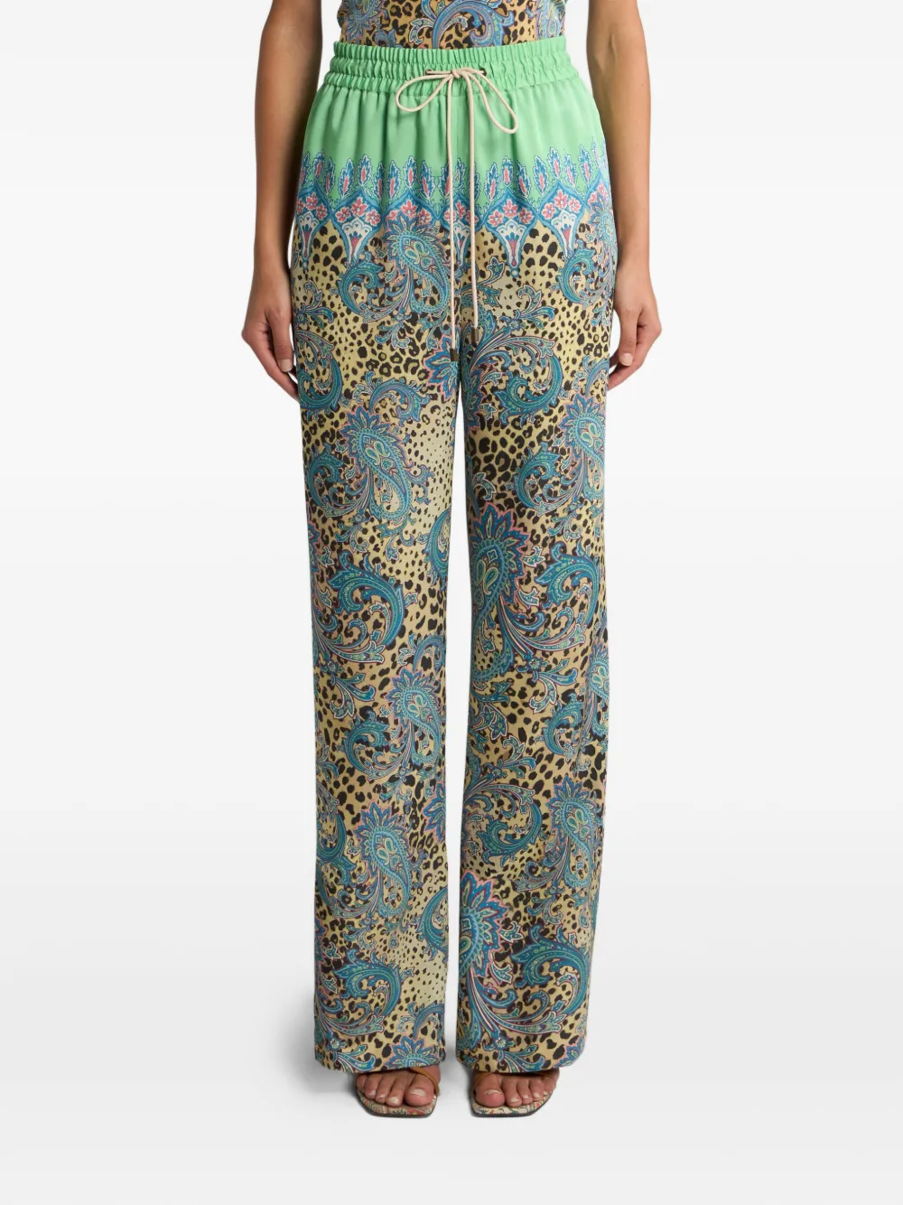 ETRO Broek met wijde pijpen en paisley- en dieren-print Bruin