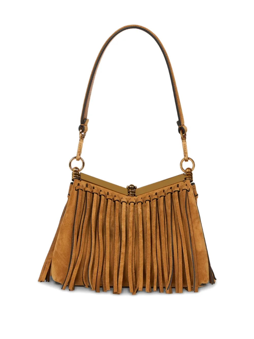 ETRO small Vela fringing suede shoulder bag - Bruin