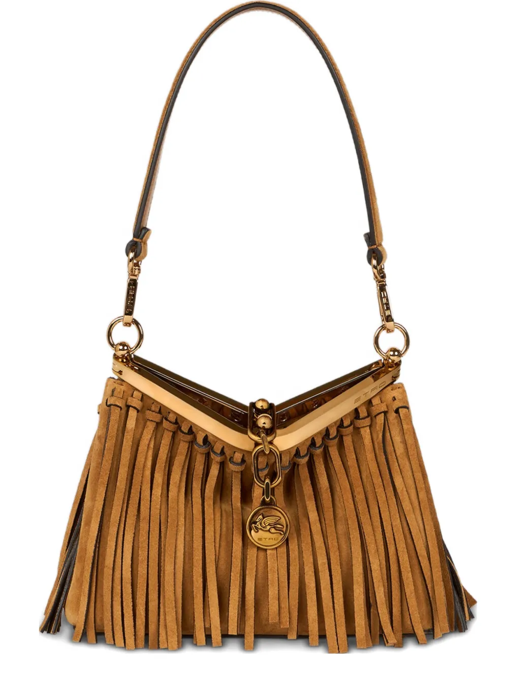 ETRO small Vela fringing suede shoulder bag - Marrone