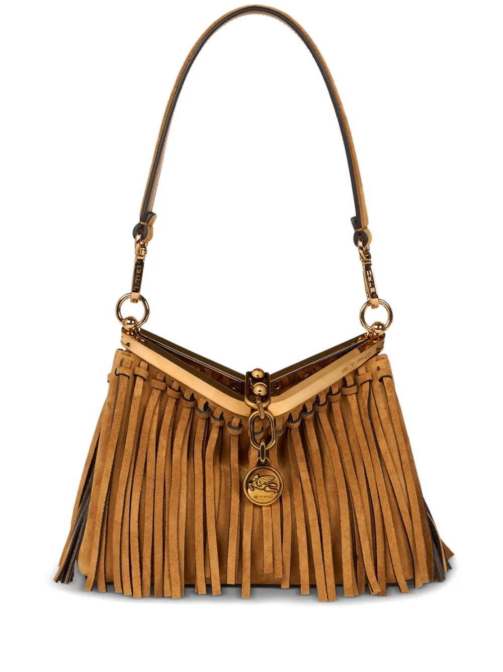 ETRO small Vela fringing suede shoulder bag - Marrone