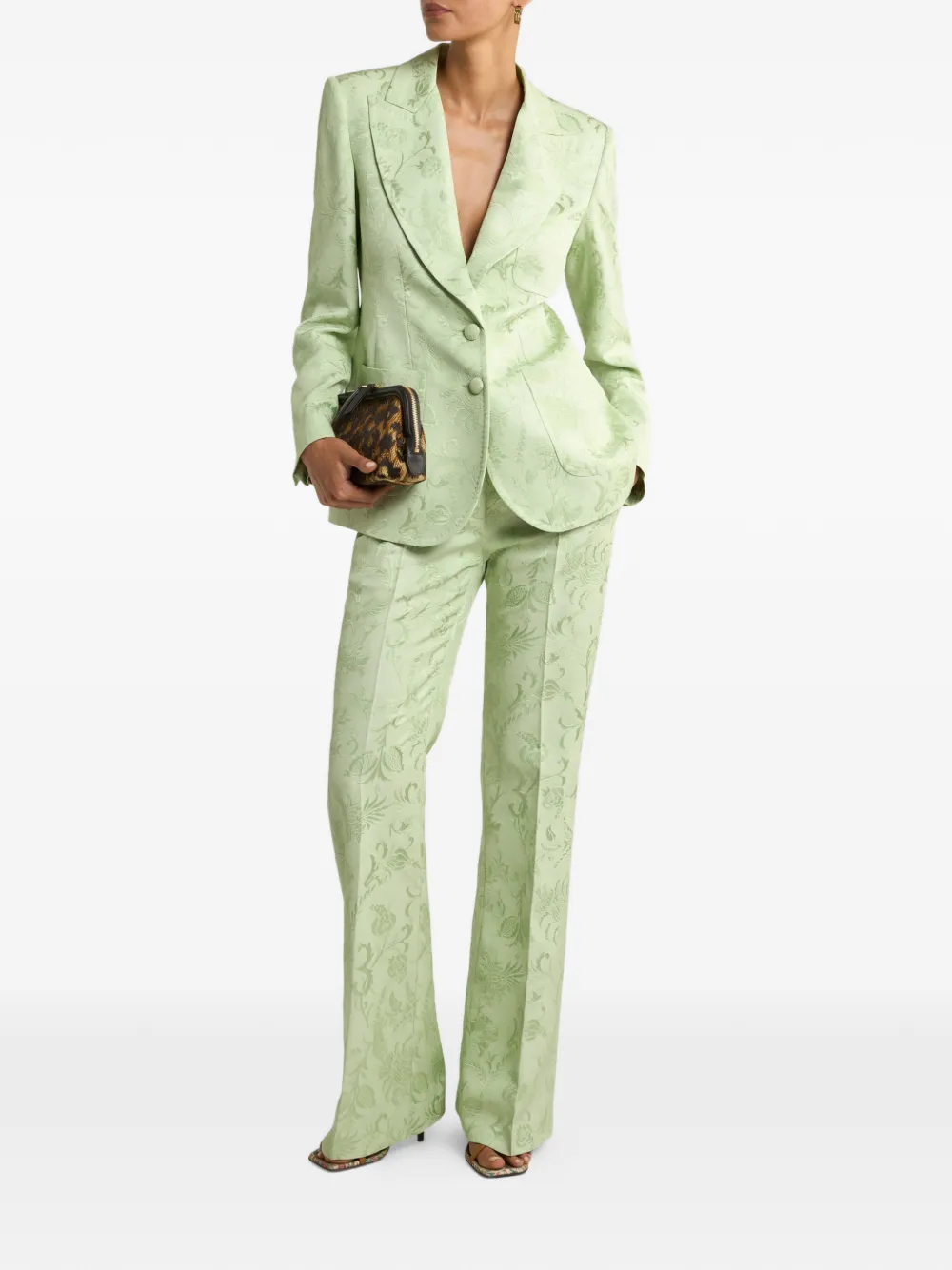  Etro Single-breasted Floral Jacquard Jacket - Green 