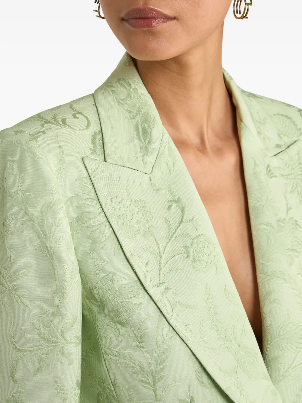 ETRO Jack met bloemen-jacquard en enkele rij knopen Groen