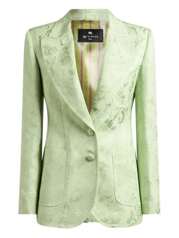 Etro Single-breasted Jacquard Jacket with Floral Motif in Green