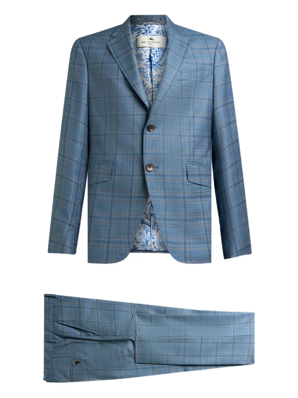 ETRO checked single-breasted wool suit - Blu