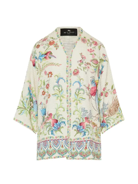 ETRO cotton-blend basketweave kesa robe with flora and fauna motif