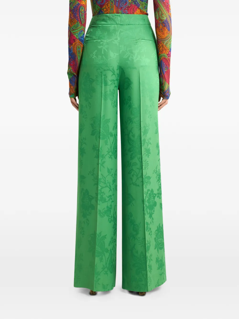 Etro Floral-motif Jacquard Trousers In Green