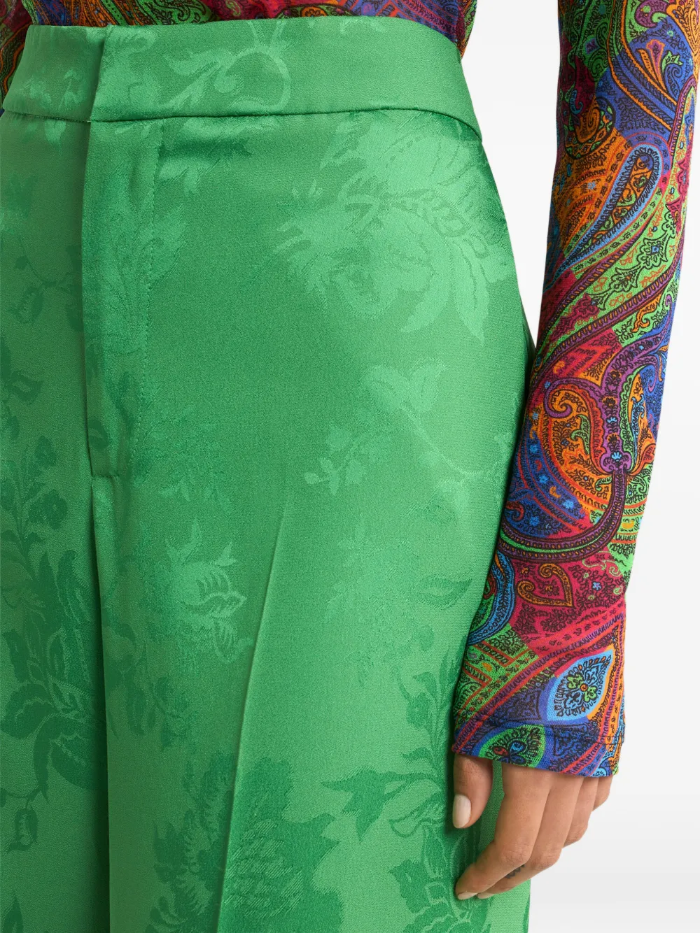 Etro Floral-motif Jacquard Trousers In Green