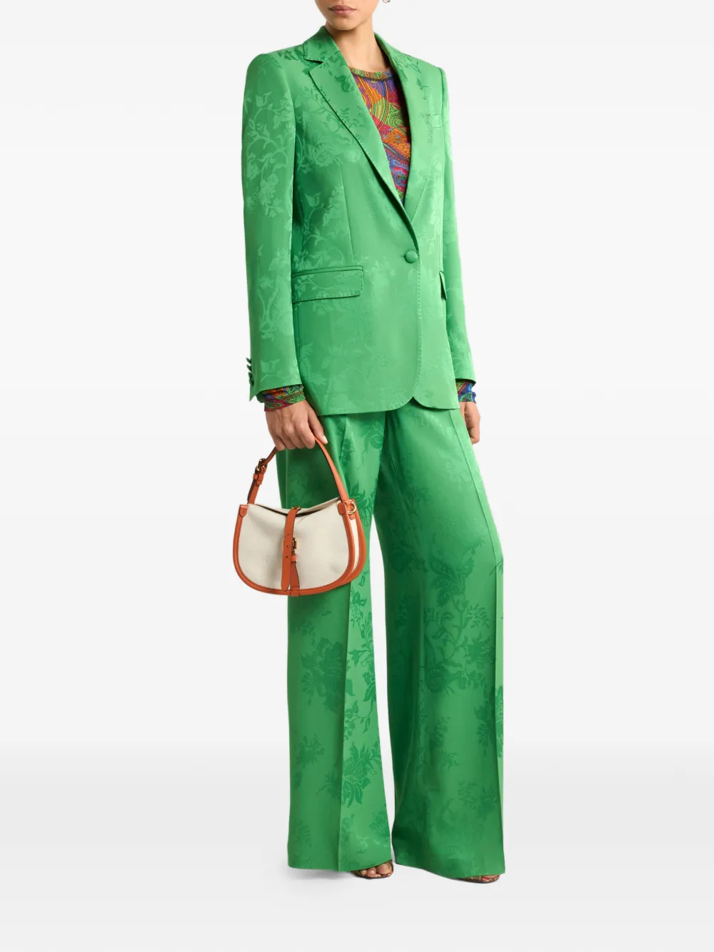 ETRO floral-motif jacquard trousers - Groen