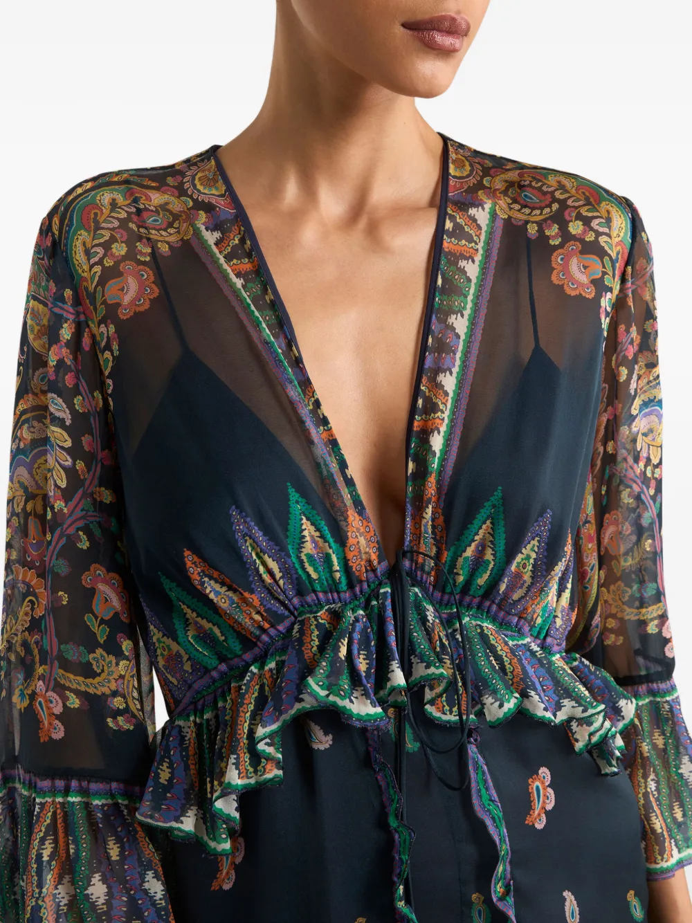 ETRO Zijden maxi-jurk met paisley-print Blauw