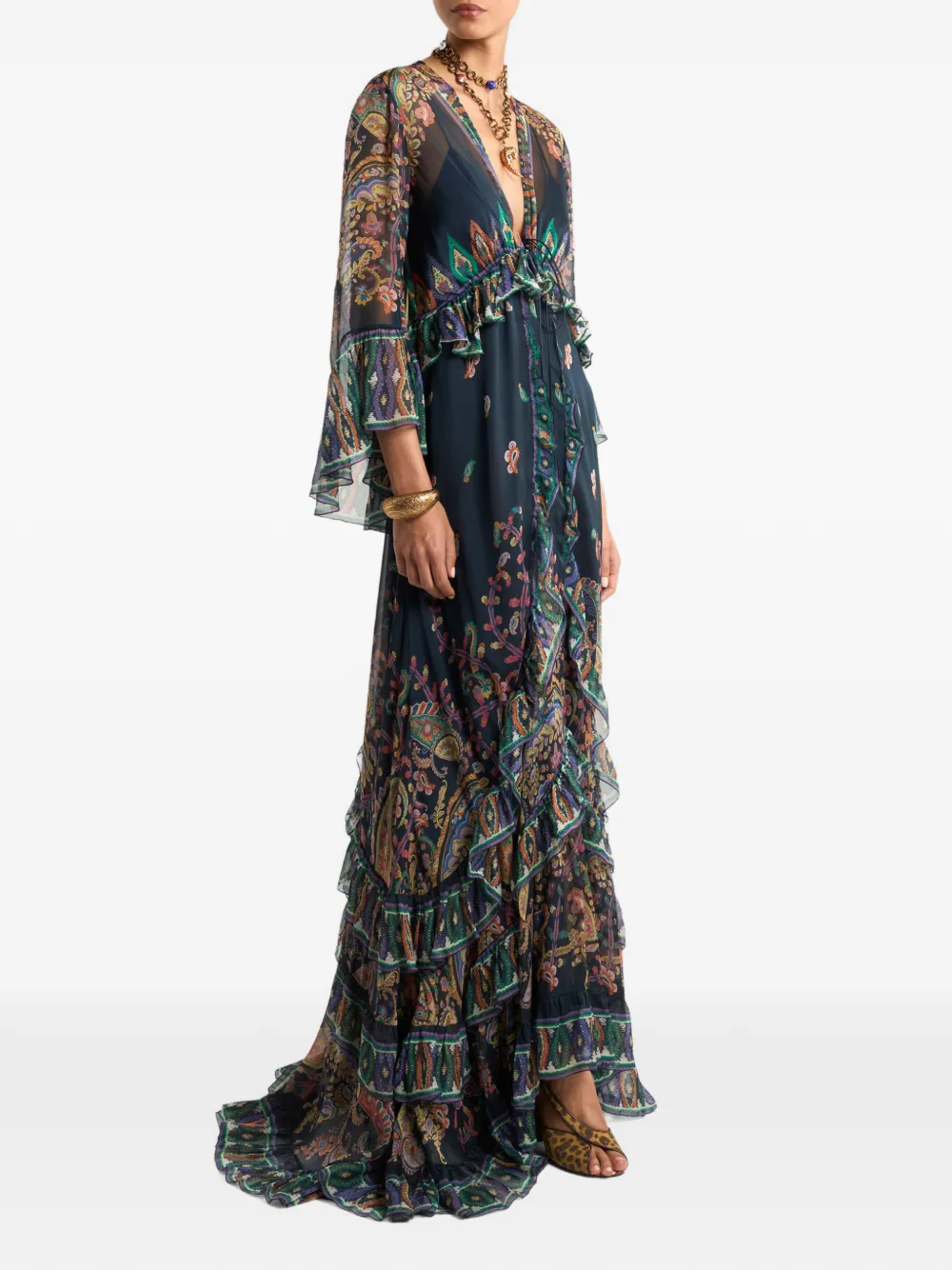 ETRO Zijden maxi-jurk met paisley-print Blauw