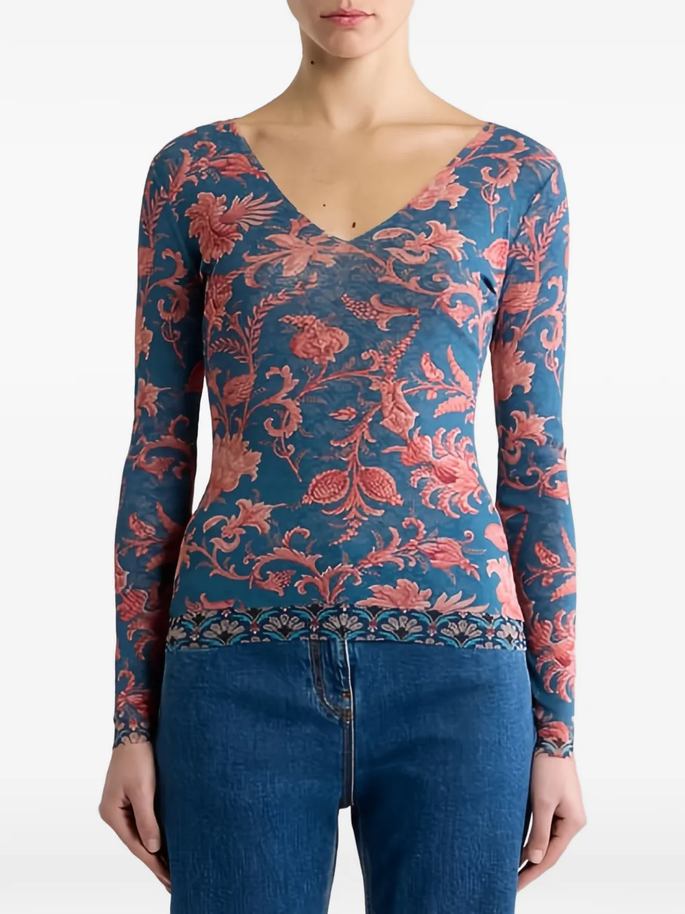 ETRO Stretch trui met bloemenpatroon Blauw