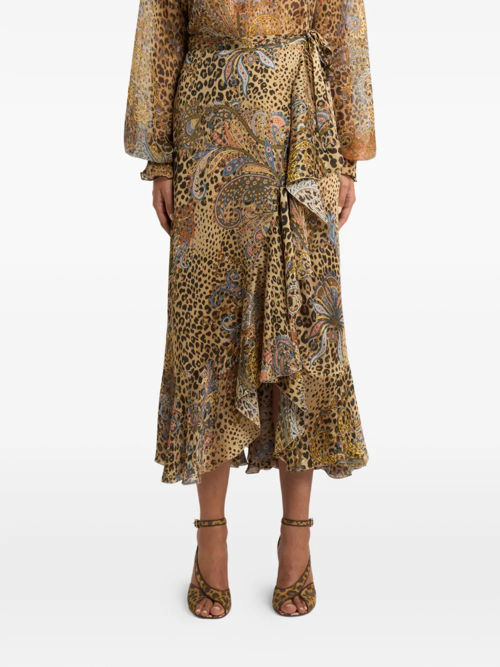 Etro Peau D'ange Silk Midi Skirt In Brown