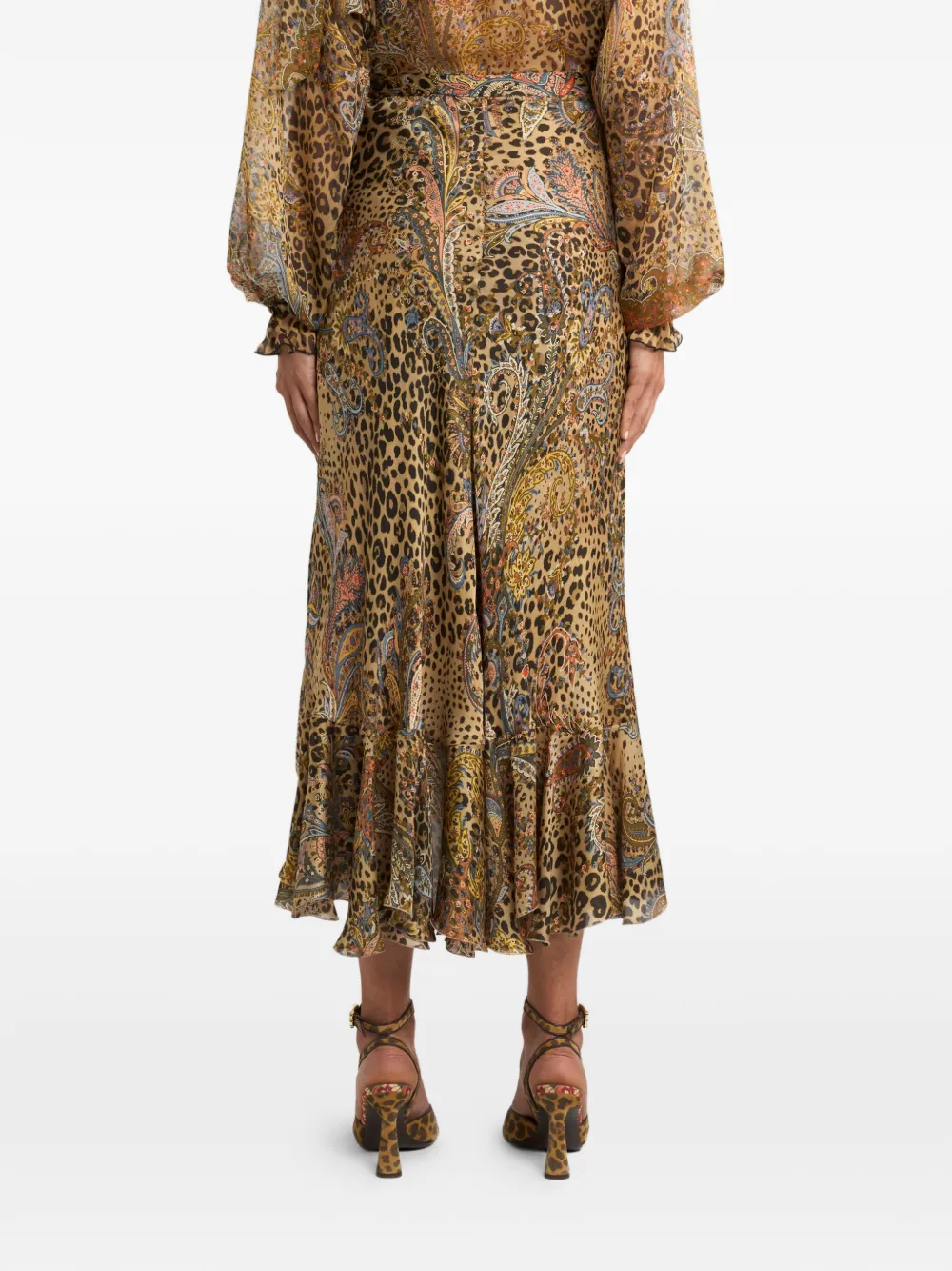Etro Peau D'ange Silk Midi Skirt In Brown