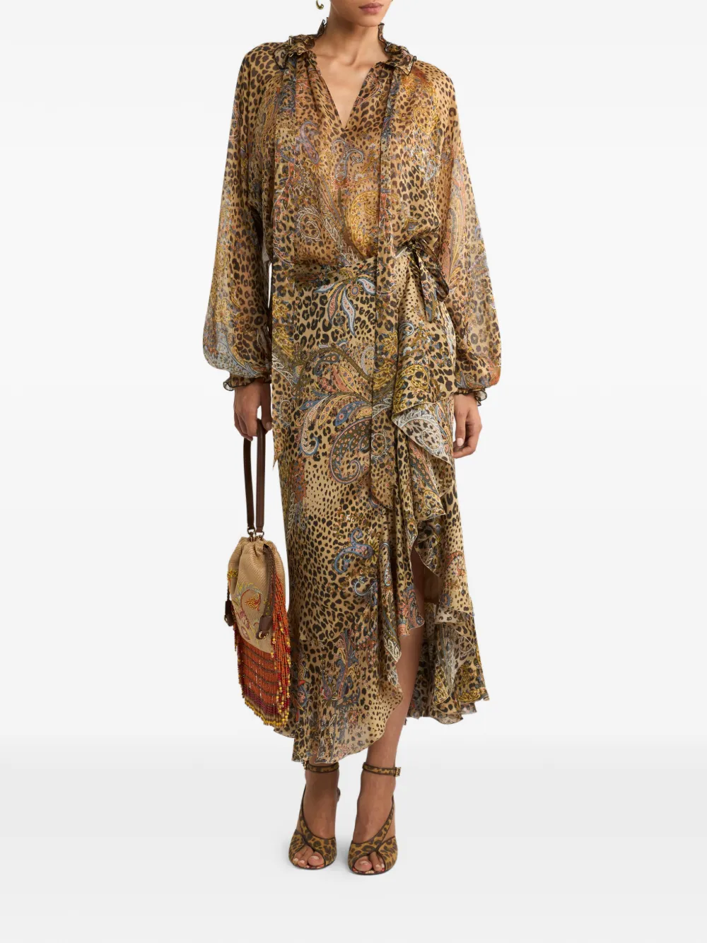 Etro Peau D'ange Silk Midi Skirt In Brown