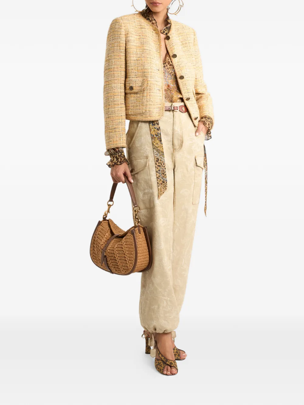 ETRO Cropped jack met tweed-effect Beige