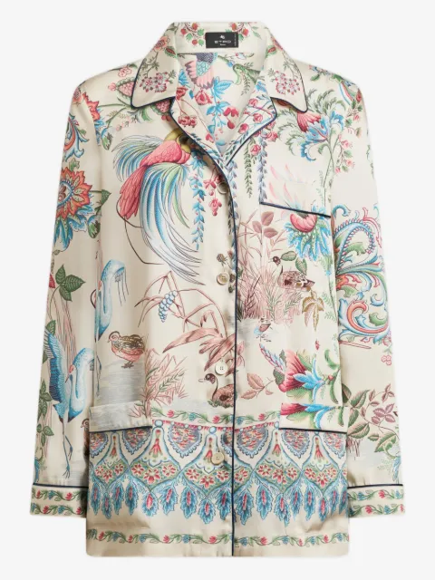 ETRO twill shirt with placed flora and fauna print