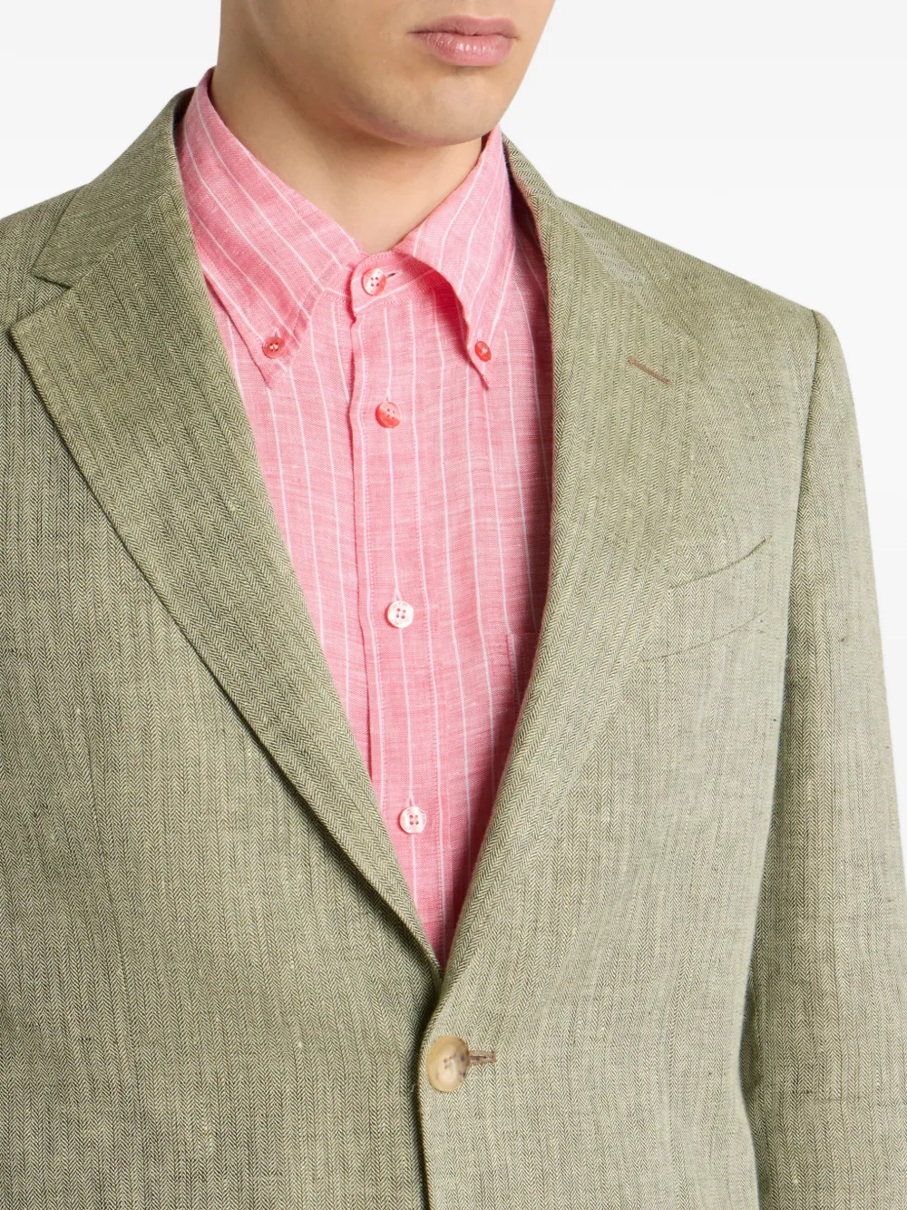 ETRO Linnen jack met enkele rij knopen en chevron patroon Groen