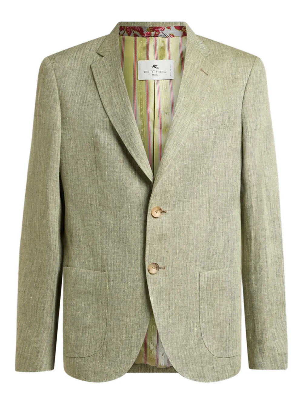 ETRO chevron-motif single-breasted linen jacket - Verde