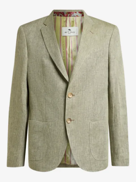 ETRO chevron-motif single-breasted linen jacket