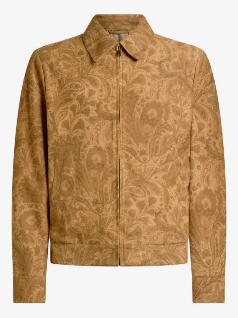 ETRO suede jacket with floral Paisley motif and zip