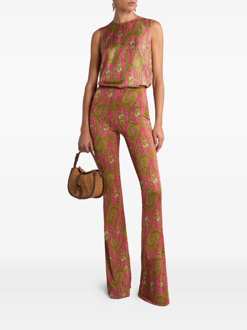 ETRO paisley foliage-motif trousers - Roze