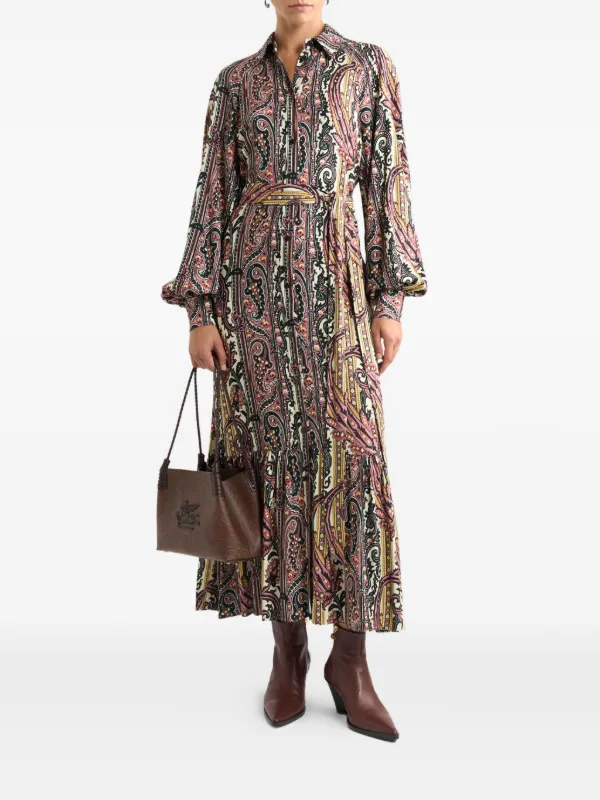 pink paisley shirt dress Pink Paisley Cotton Shirtdress: Block Printed Midi Boho Dress