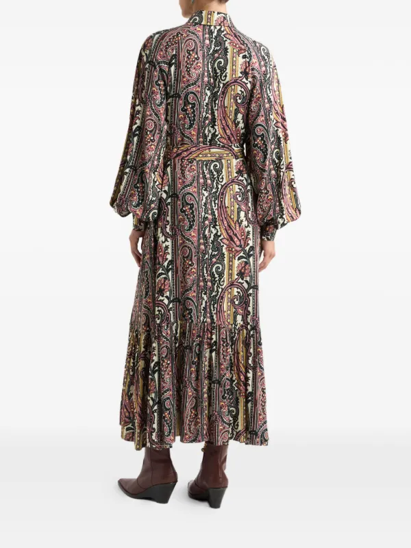 paisley shirt dress Gathered paisley-print crepe midi shirt dress - multi