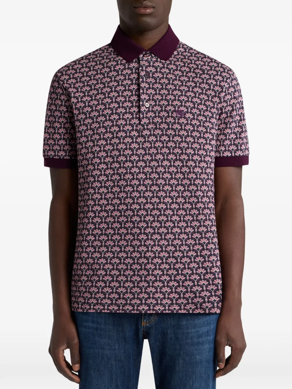 ETRO palm-motif cotton polo shirt - Zwart