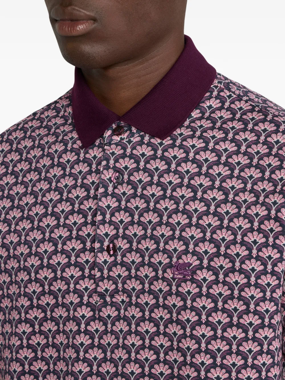 palm-motif cotton polo shirt