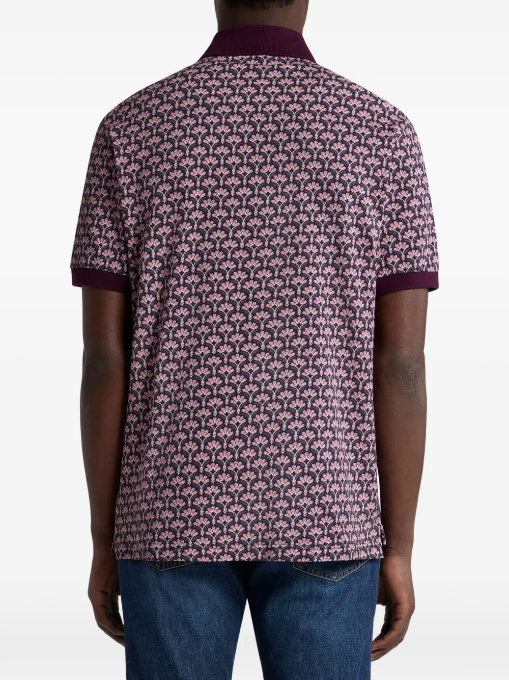palm-motif cotton polo shirt