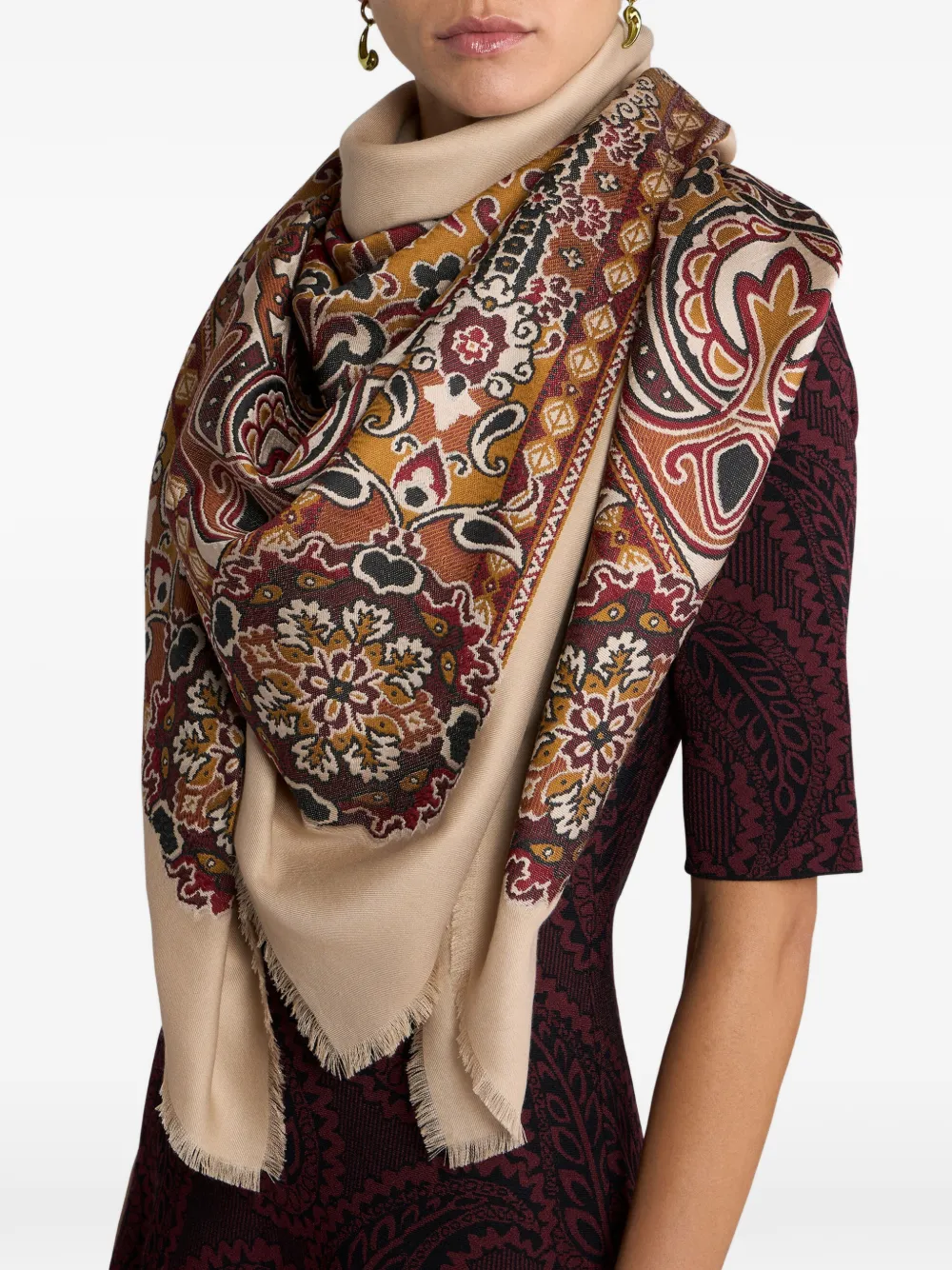ETRO Sjaal met bloemjacquard Beige