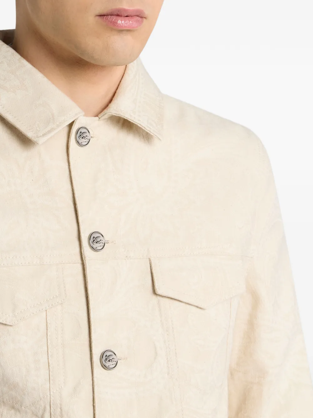 ETRO Denim jack met paisley jacquard Beige