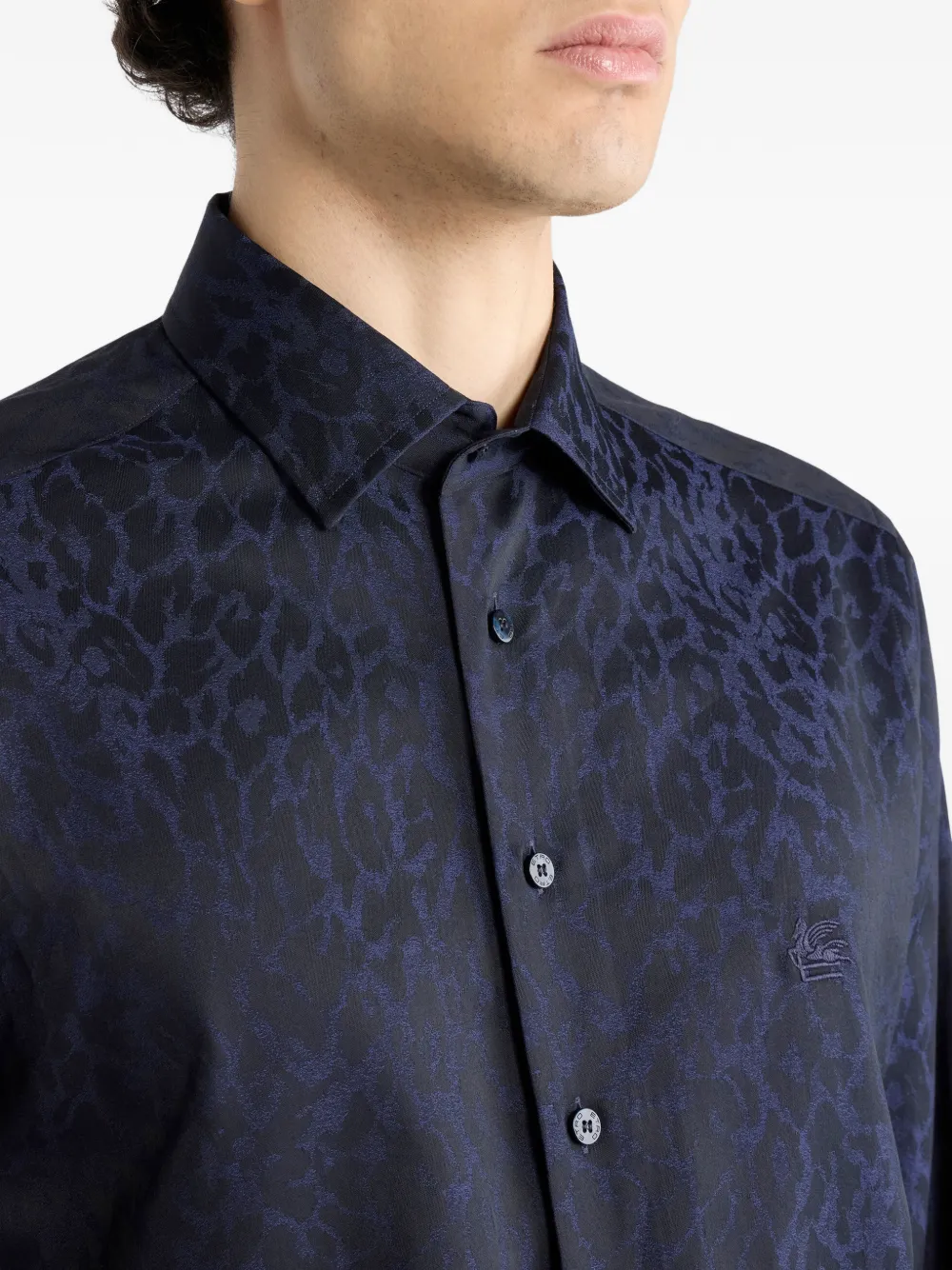 ETRO jacquard animal motif cotton shirt Blauw