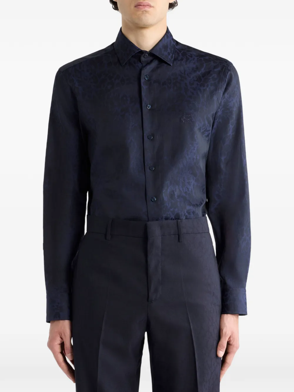 ETRO jacquard animal motif cotton shirt - Blauw