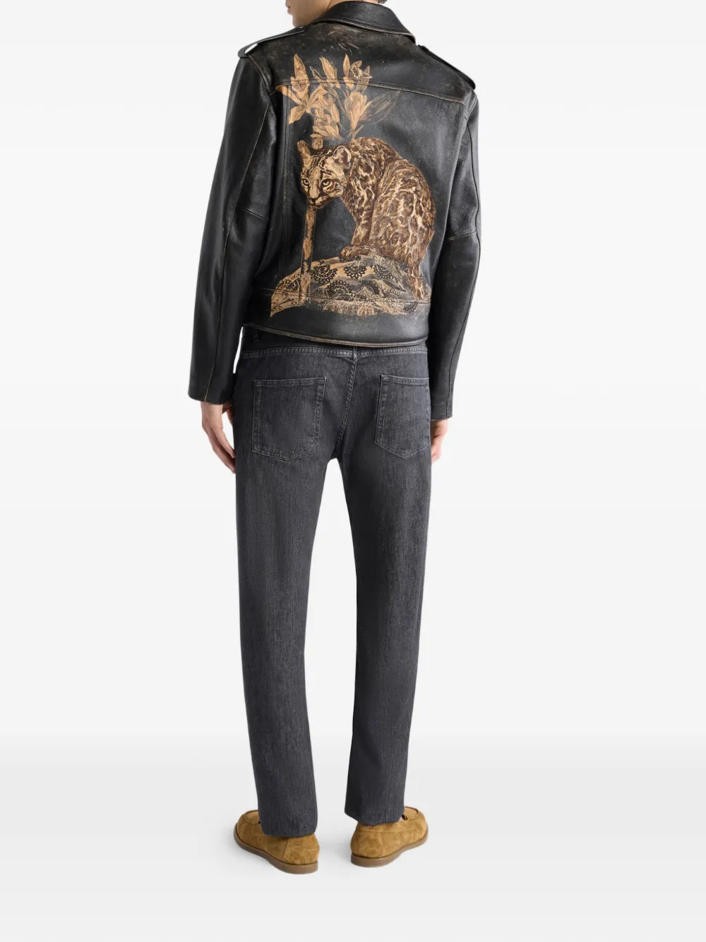  Etro Leopard-print Leather Jacket - Black 