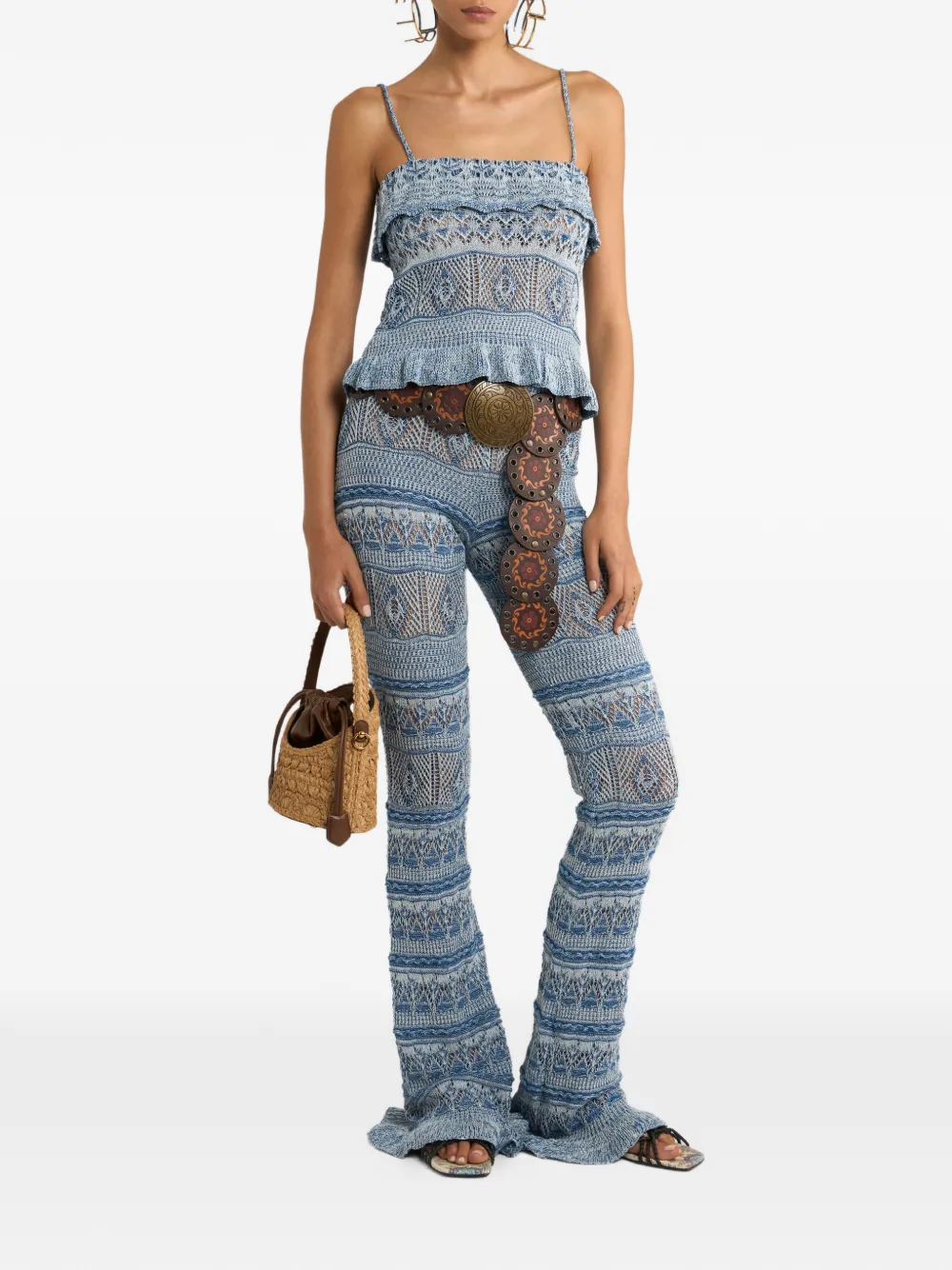 ETRO crocheted flared trousers - Blauw