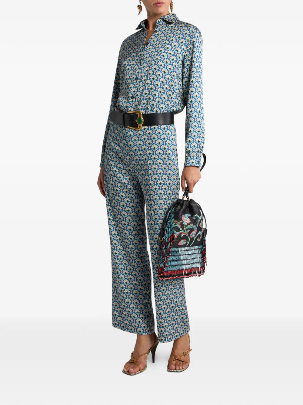ETRO palm-motif bootcut trousers - Blauw