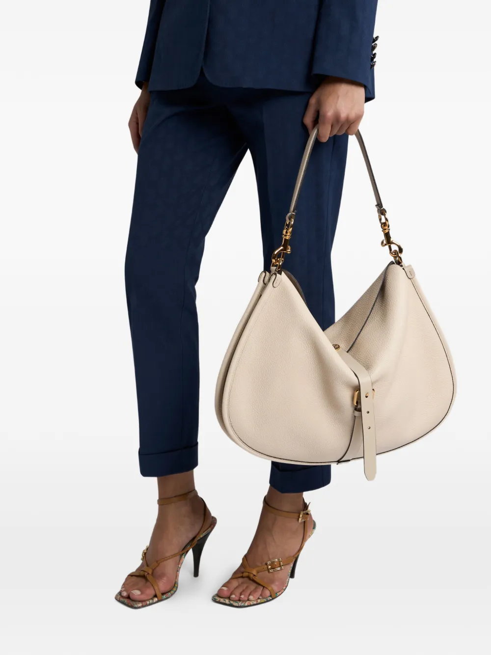Etro Maxi Pony Leather Shoulder Bag In Neutral