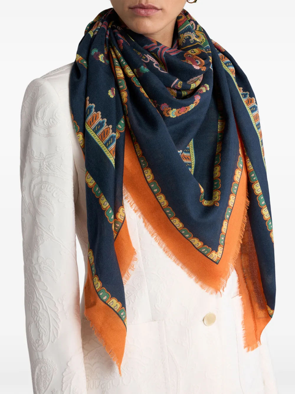 ETRO Sjaal met geometrisch patroon en bloemenprint Blauw