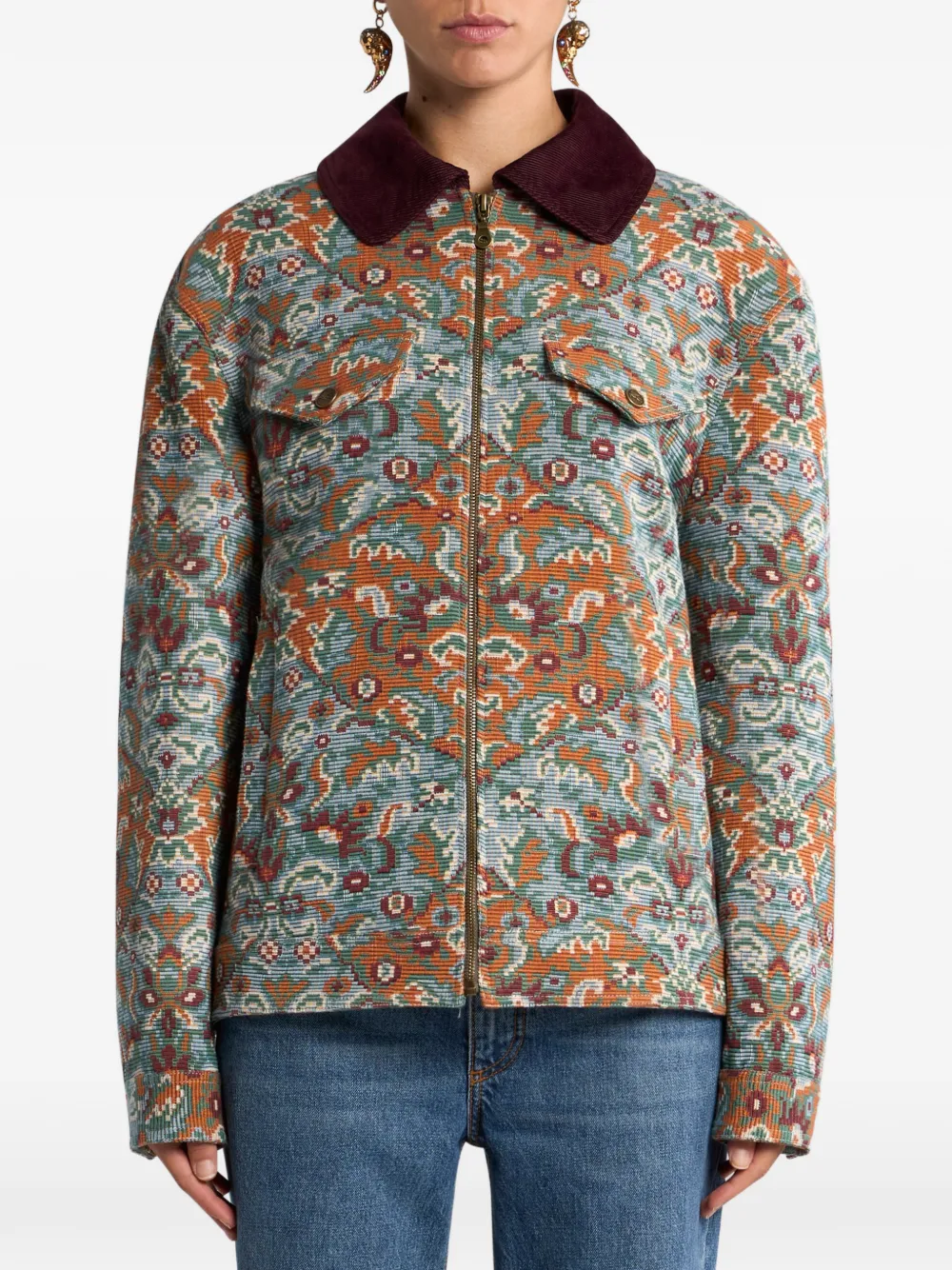  Etro Zip-up Floral Jacket - Blue 