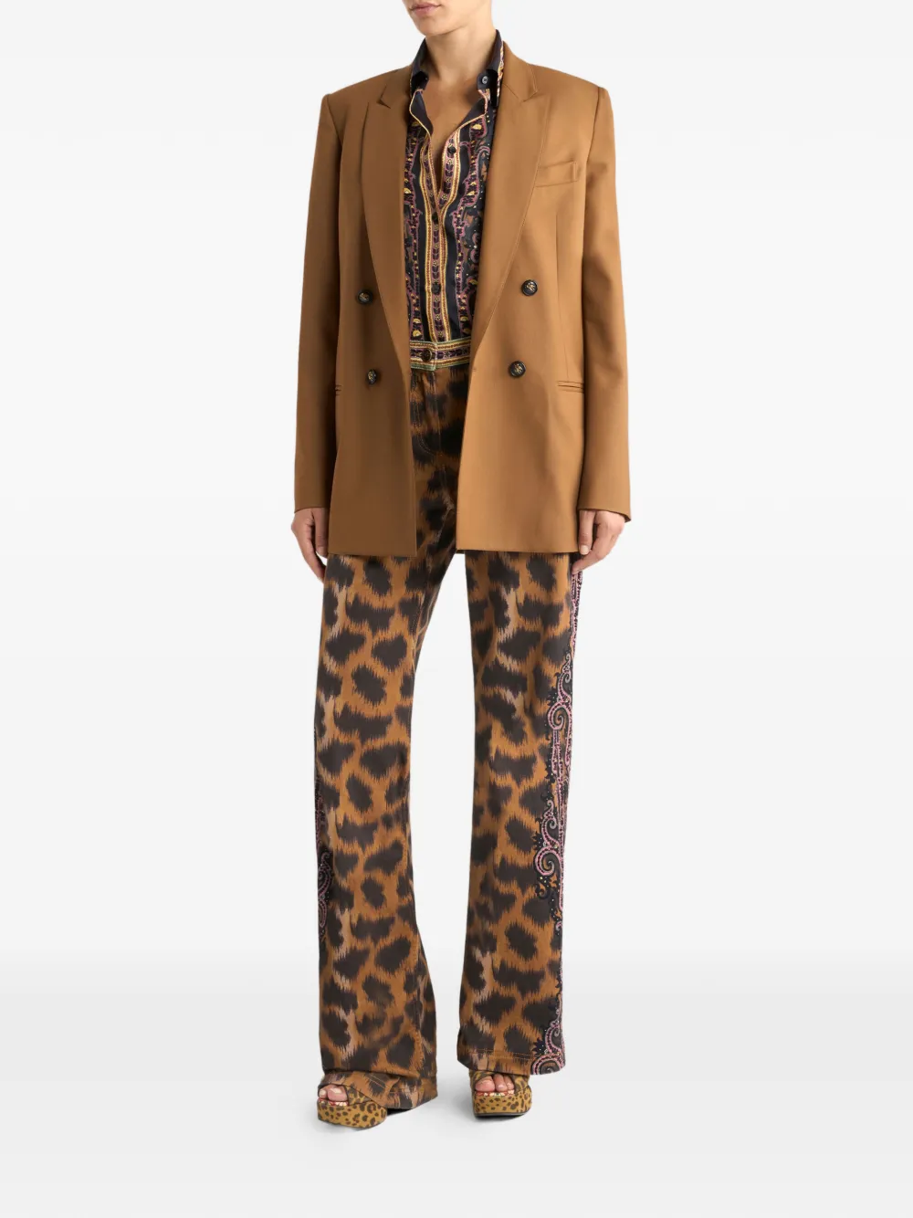 Etro Double-breasted Pegaso-buttons Blazer In Brown