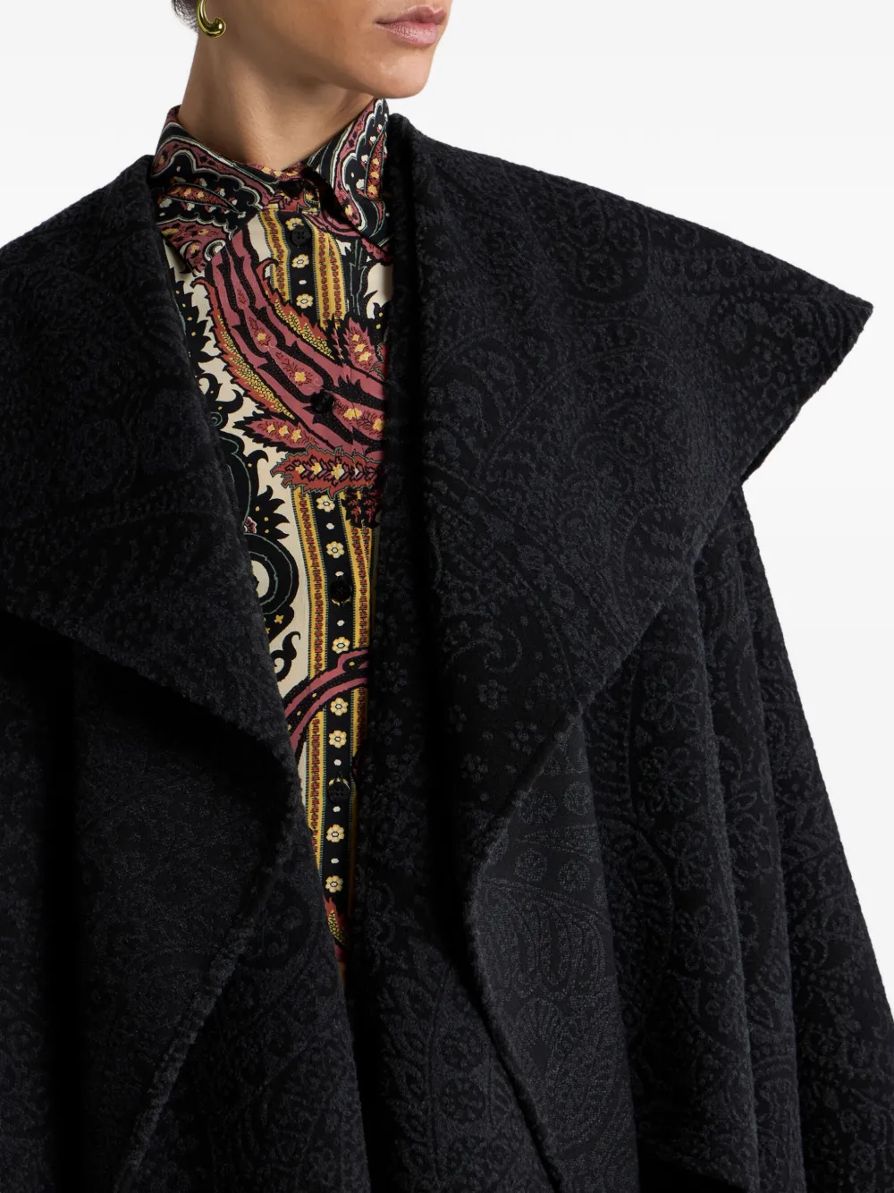 ETRO Cape van wolblend met jacquard en paisley-patroon Zwart