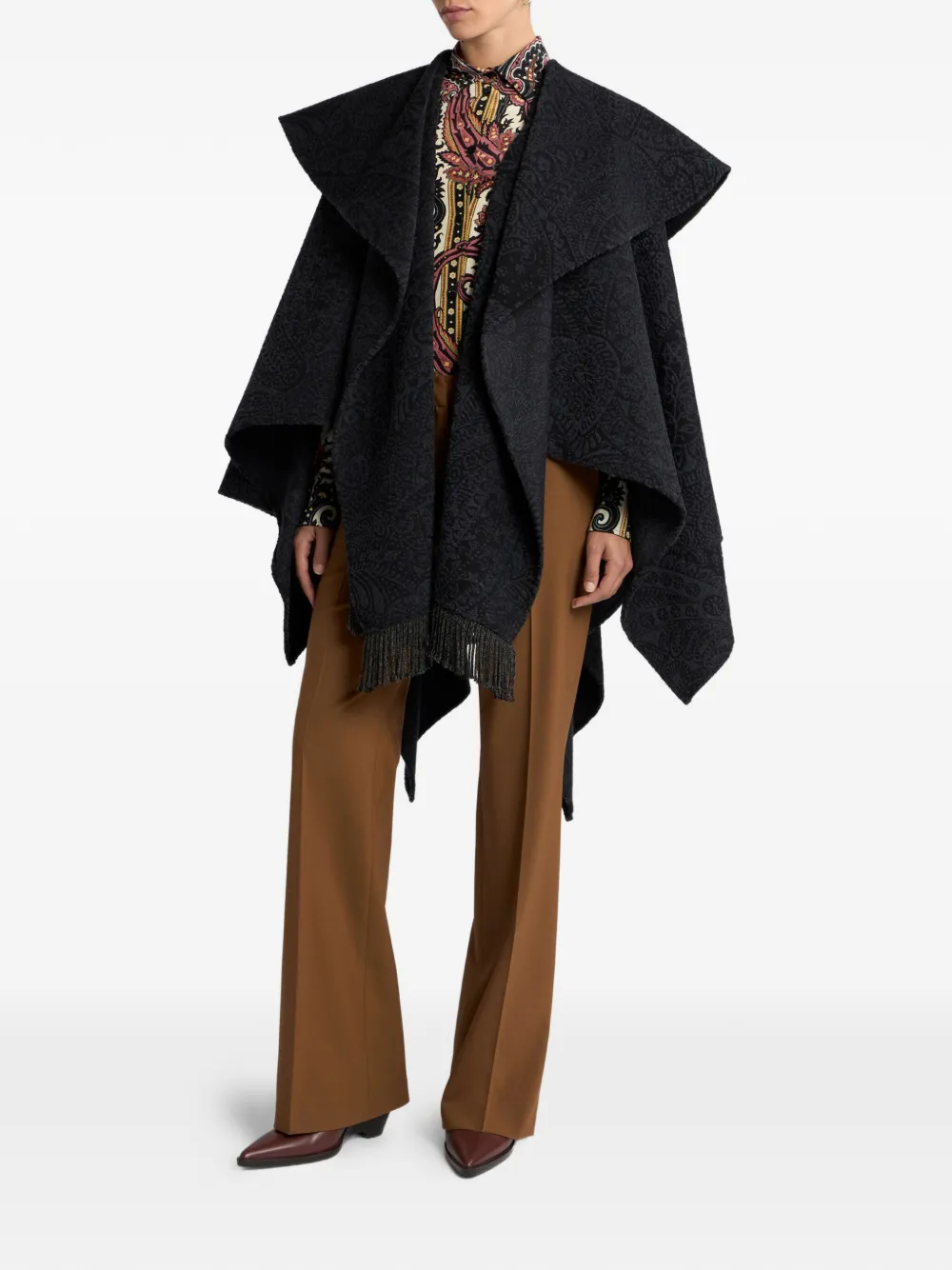 ETRO Cape van wolblend met jacquard en paisley-patroon Zwart