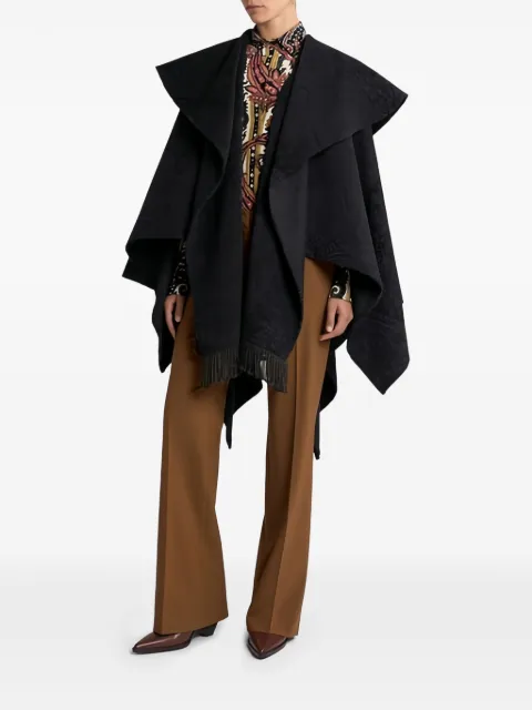 ETRO wool-blend jacquard cape with Paisley foliage motif