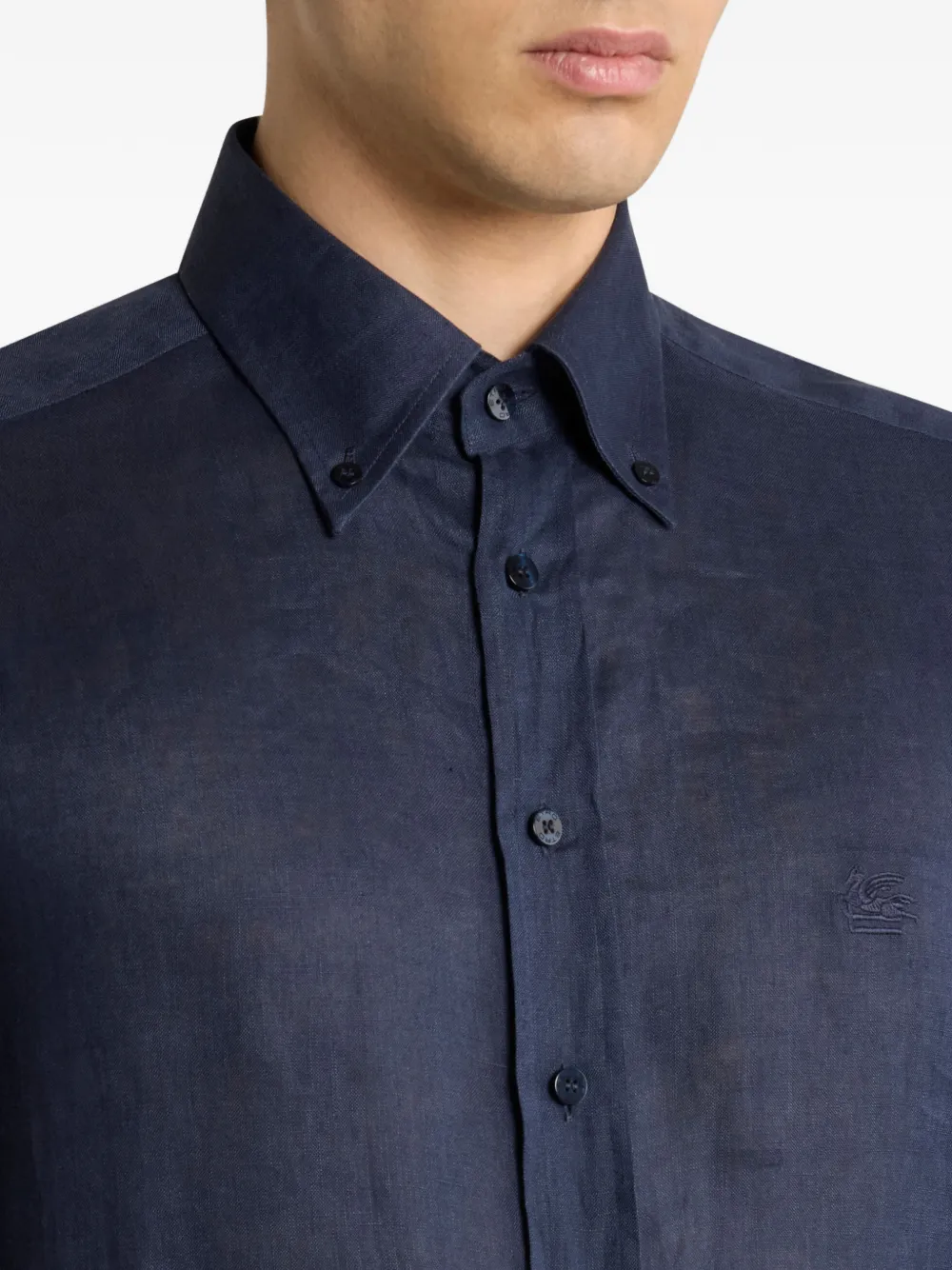 ETRO Linnen overhemd met Pegaso-borduurwerk Blauw
