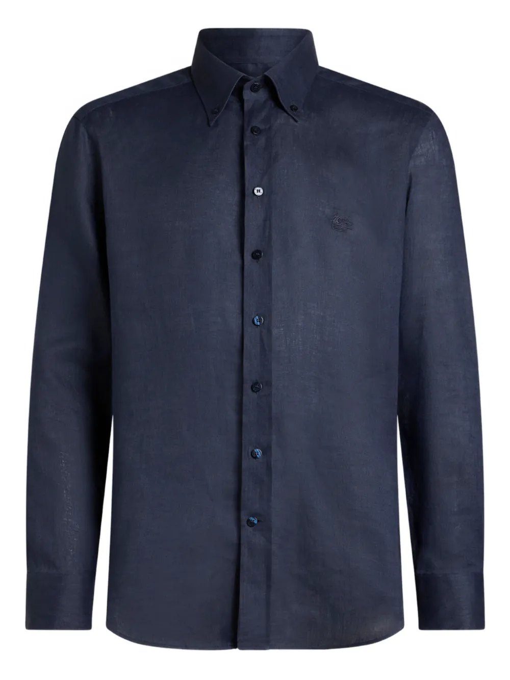 ETRO Pegaso-embroidered linen shirt - Blu