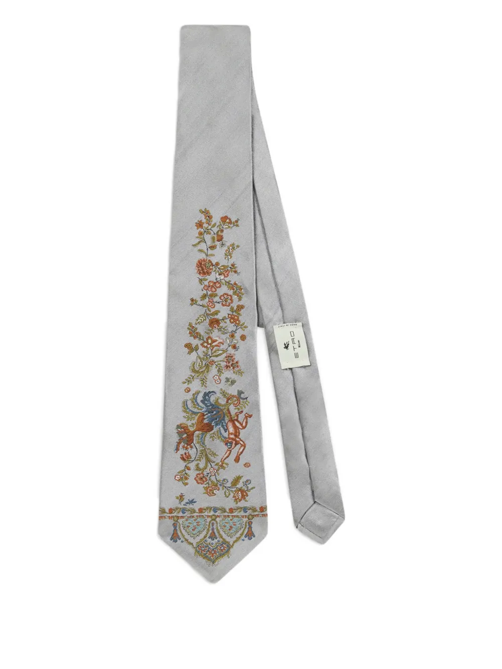 ETRO jacquard flora fauna motif tie | Grey | Image 1