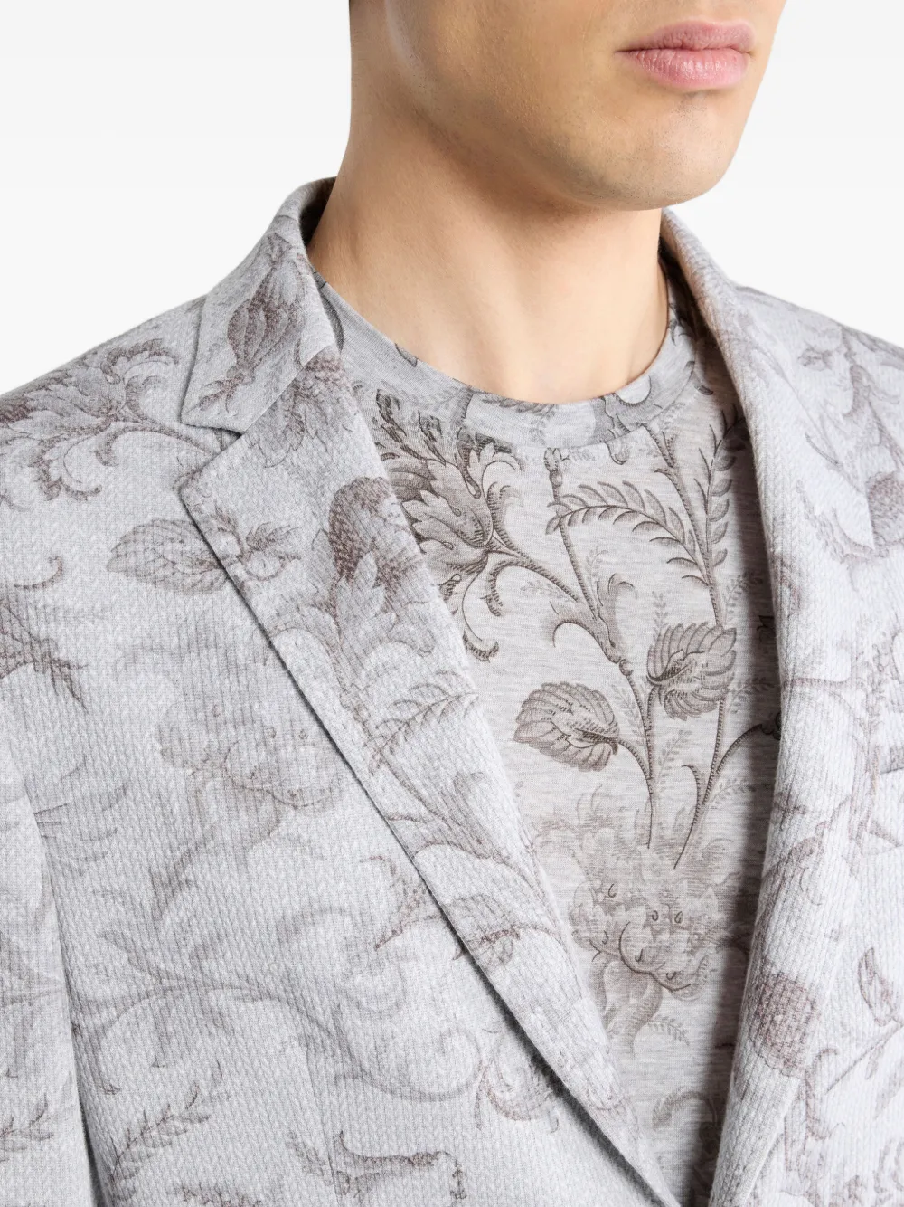 ETRO Jack met enkele rij knopen en bloemenprint Grijs