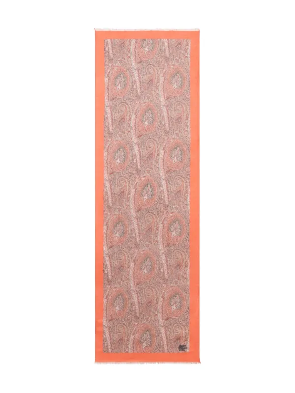 Etro Cashmere Scarf with Floral Paisley Motif in Orange
